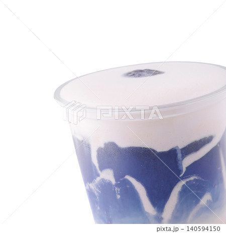 Layered Blue Matcha Latte In Takeaway Plastic Cup Layered Blue Matcha Latte In Takeaway Plastic Cup 140594150