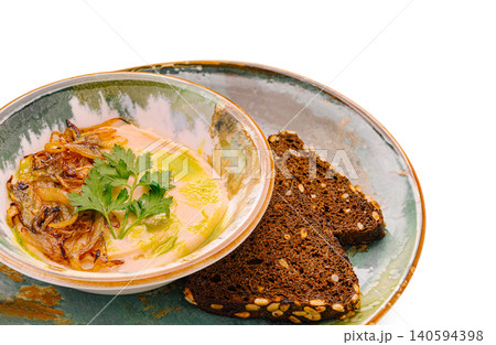 Traditional Bean Dip Served With Caramelized Fried Onion Traditional Bean Dip Served With Caramelized Fried Onion 140594398