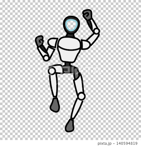 Illustration: Silver humanoid robot striking poses, dancing, and jumping. Illustration: Silver humanoid robot striking poses, dancing, and jumping. 140594819
