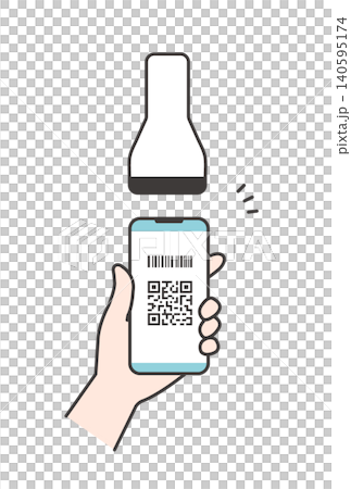 スマートフォンでのバーコード・QRコード決済を読み取るイラスト（キャッシュレス・手元素材） 140595174