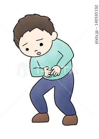 お腹をおさえる男性の手描きイラスト お腹をおさえる男性の手描きイラスト 140595192
