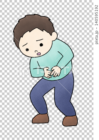 お腹をおさえる男性の手描きイラスト お腹をおさえる男性の手描きイラスト 140595192