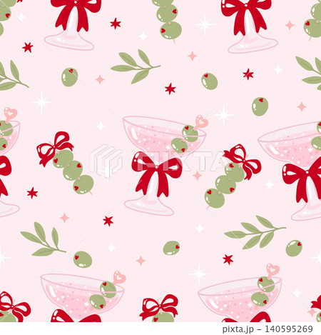 Cute pink martini and olive seamless pattern Cute pink martini and olive seamless pattern 140595269