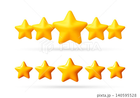 Five yellow star rating icon in 3d style. Five yellow star rating icon in 3d style. 140595528