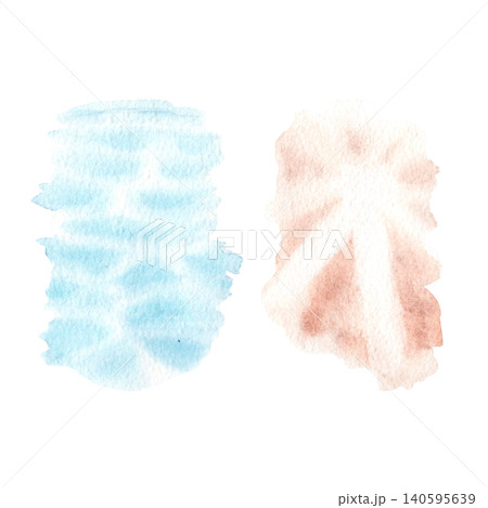 Soft blue water reflections, blush sun rays watercolor set. Hand painted abstract light effects isolated on white. Perfect as background, for branding, stationery, coastal designs, creative projects 140595639