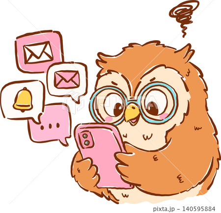 Teacher Life, Cute Owl Using Smartphone With Notifications Cartoon Hand Drawn Teacher Life, Cute Owl Using Smartphone With Notifications Cartoon Hand Drawn 140595884