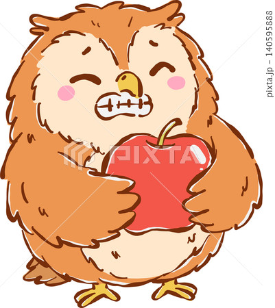 Teacher Life, Fake Smile Owl Holding Apple Cartoon Hand Drawn Teacher Life, Fake Smile Owl Holding Apple Cartoon Hand Drawn 140595888