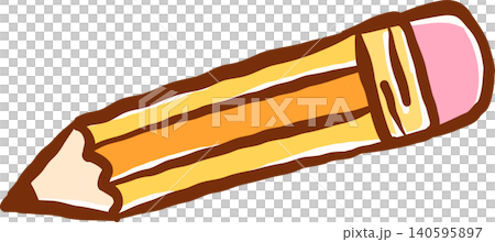 Retro Yellow Pencil Wobbly Hand Drawn 140595897