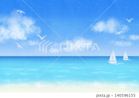 夏の海とヨットのある風景 パステルタッチ 夏の海とヨットのある風景 パステルタッチ 140596155