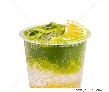 Layering matcha lemonade soda refreshing summer drink Layering matcha lemonade soda refreshing summer drink 140596706