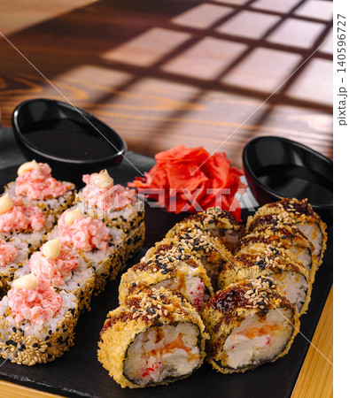 Japanese sushi rolls and baked tempura set Japanese sushi rolls and baked tempura set 140596727