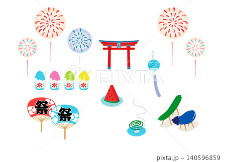 カラフルな夏祭り•お盆のイラストセット 140596859
