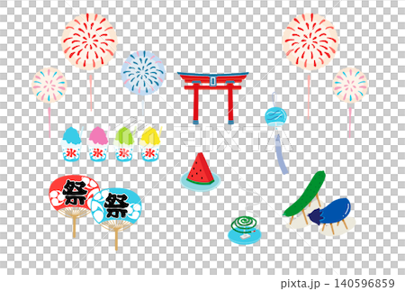Colorful Summer Festival/Obon Illustration Set Colorful Summer Festival/Obon Illustration Set 140596859