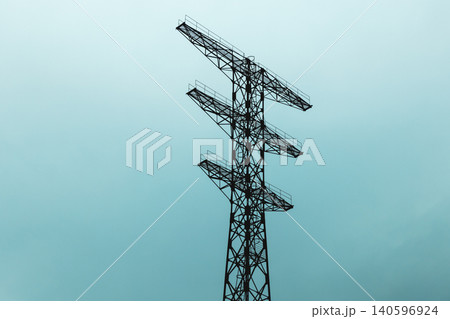 Tall industrial steel transmission tower without wires 140596924