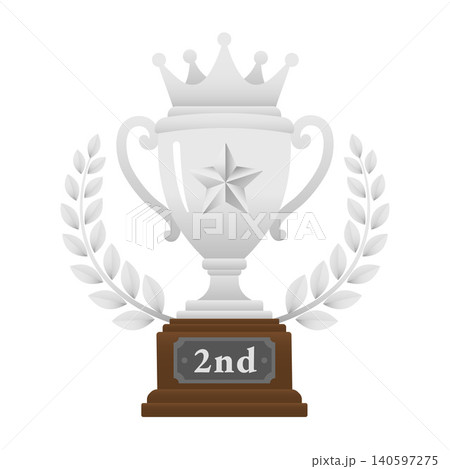 2位トロフィー シルバー 王冠と月桂樹 ベクターアイコン 2位トロフィー シルバー 王冠と月桂樹 ベクターアイコン 140597275