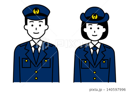 正面向きの男女の警察官　セット 140597996