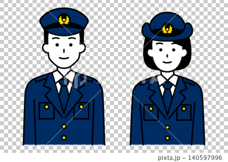正面向きの男女の警察官　セット 140597996