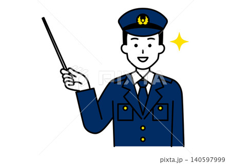 指示棒で案内する男性警察官 140597999