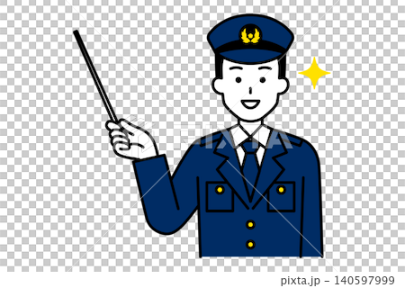 指示棒で案内する男性警察官 140597999