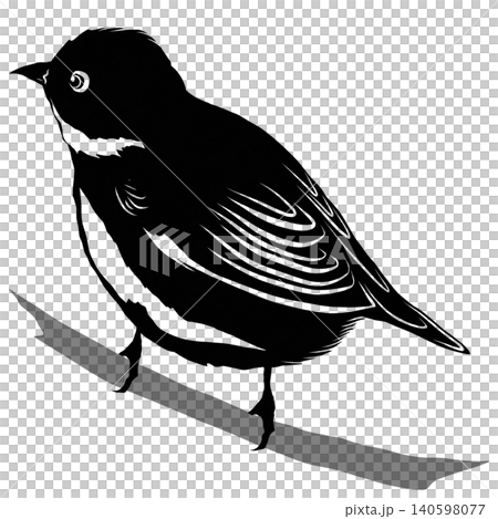 一幅可愛的剪紙風格插圖，描繪了一隻日本繡眼鳥，它似乎對什麼感到好奇。 140598077