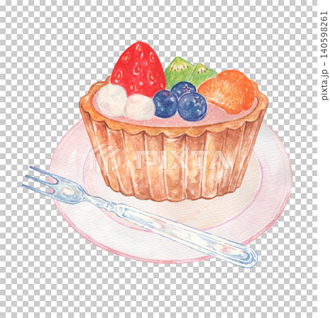 お皿に乗ったフルーツタルト　水彩イラスト 140598261