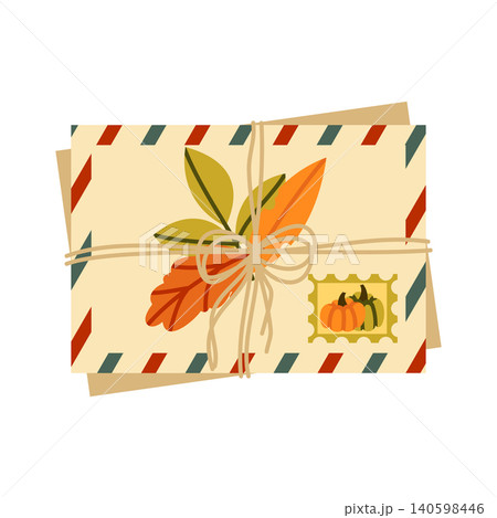 Autumn Mail Vector Illustration Flat Geometric Tied Envelope Stack Isolated Autumn Mail Vector Illustration Flat Geometric Tied Envelope Stack Isolated 140598446