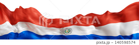 This flag of Paraguay features three horizontal stripes in red, white, and blue. It shows the national emblem in the center. The flag is suitable for educational and design needs 140598574