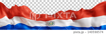 This flag of Paraguay features three horizontal stripes in red, white, and blue. It shows the national emblem in the center. The flag is suitable for educational and design needs 140598574