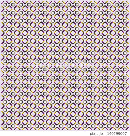 Purple and gold geometric diamond seamless pattern with abstract circle ring shapes for modern textile background Purple and gold geometric diamond seamless pattern with abstract circle ring shapes for modern textile background 140599007