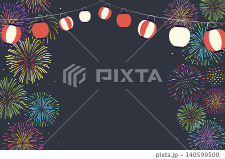 花火と提灯の夏祭り背景素材(3:2)_ベクターイラスト 花火と提灯の夏祭り背景素材(3:2)_ベクターイラスト 140599500