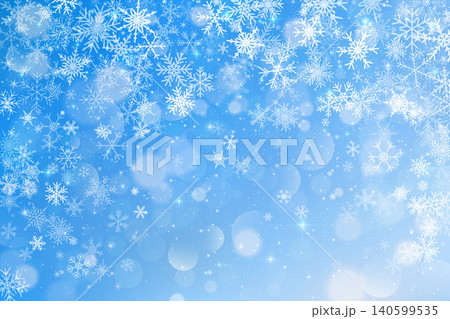 Winter background with white pattern of falling snowflakes, blurred bokeh and sparkles. Vector light blue holiday sky with frosty crystals and stars. Christmas decorative backdrop. Winter background with white pattern of falling snowflakes, blurred bokeh and sparkles. Vector light blue holiday sky with frosty crystals and stars. Christmas decorative backdrop. 140599535