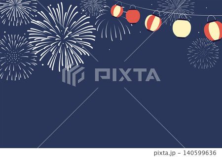 花火と提灯の夏祭り背景素材(3:2)_ベクターイラスト 140599636