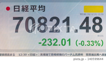 日経平均株価、史上初の7万円台突破・June 2026 日経平均株価、史上初の7万円台突破・June 2026 140599644