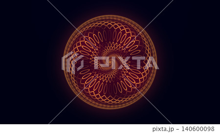 Abstract Orange Circular Waveform Sphere, Futuristic Frequency Pattern on Dark Background 140600098