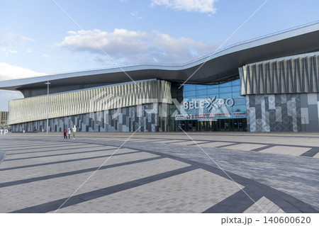 MINSK, BELARUS - JUNE 13, 2026: The main entrance and modern architectural facade of the BelExpo exhibition center MINSK, BELARUS - JUNE 13, 2026: The main entrance and modern architectural facade of the BelExpo exhibition center 140600620