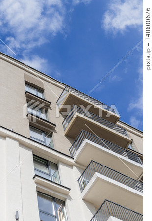 New minimalist real estate property with dark metal balcony railings New minimalist real estate property with dark metal balcony railings 140600626