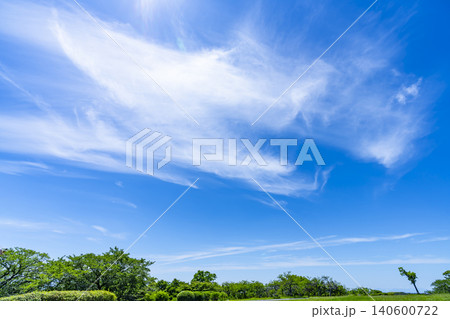 初夏の青空と雲と草原 初夏の青空と雲と草原 140600722