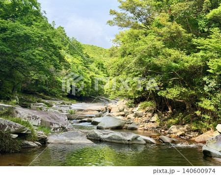 長崎県対馬の鮎もどし自然公園にある珍しい花崗岩の川床 長崎県対馬の鮎もどし自然公園にある珍しい花崗岩の川床 140600974