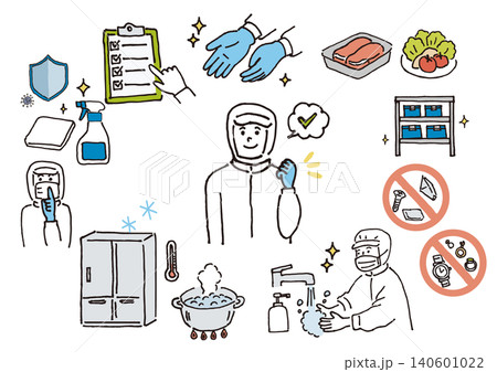 食品加工工場の衛生管理イメージ 手描きベクターイラスト 食品加工工場の衛生管理イメージ 手描きベクターイラスト 140601022