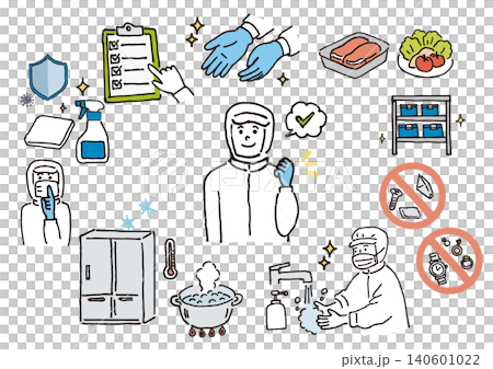食品加工工場の衛生管理イメージ 手描きベクターイラスト 食品加工工場の衛生管理イメージ 手描きベクターイラスト 140601022