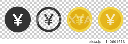 日元（¥）貨幣圖示集：簡約金幣和黑幣 140601618
