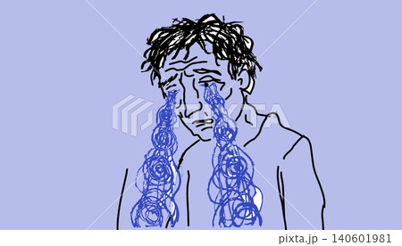 Hand Drawn Sketch of Crying Man Expressing Deep Sadness and Sorrow Concept Hand Drawn Sketch of Crying Man Expressing Deep Sadness and Sorrow Concept 140601981