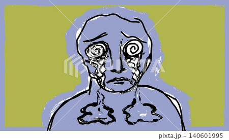 Grey Sad Hand Drawn Character Illustration of Melancholy and Apathy Concept Art 140601995
