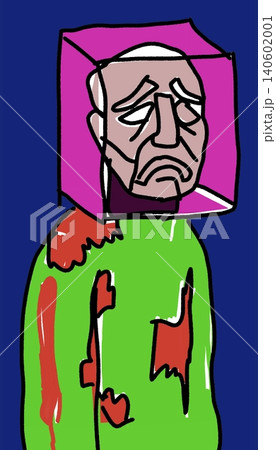 Sad Figure Trapped Inside Purple Box Head Confinement Concept Vector Illustration Design 140602001