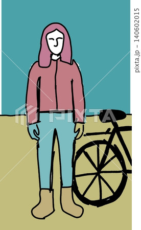 Solitary Hooded Person Standing with Bicycle in Urban Cityscape 140602015