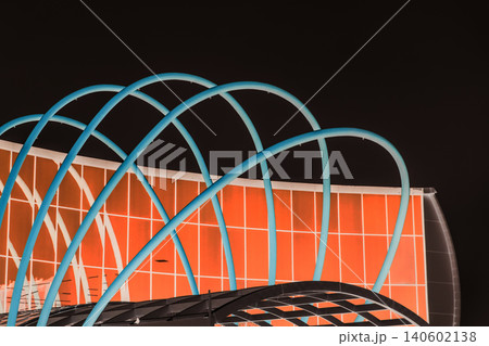 Iron modern architecture city apartment metal structure design exterior color facade urban steel black sky 140602138