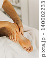 Close up of foot massage therapy session. Female massage therapist's hands. 140602233