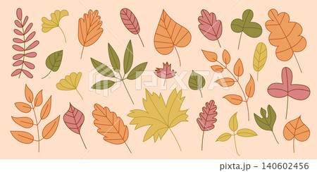 Autumn tree design with leaves vector leaf and nature fall illustration. Forest plant isolated with maple autumn orange and set flat foliage. Thanksgiving background autumn with yellow color 140602456