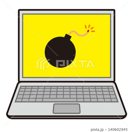 画面に爆弾が表示されているノートパソコンのイラスト 140602945