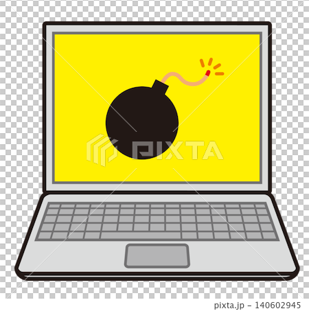 画面に爆弾が表示されているノートパソコンのイラスト 140602945